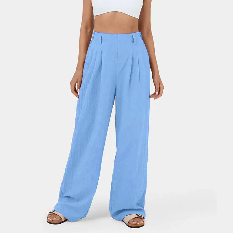 Women's High-Waist Straight-Leg Cotton Pants